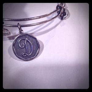 Silver Alex and Ani initial charm bangle